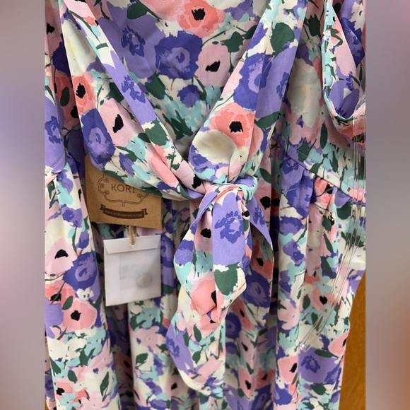 New Kori Floral Print Ruffle Straps with Back Tie Jumpsuit in Lavender Size XL - Picture 9 of 14